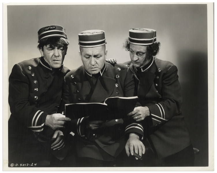 Lot of Five 10 x 8 Glossy Photos From The Three Stooges 1942 Film What's the Matador? and the 1944 Films Idle Roomers & Gents Without Cents -- Very Good Condition
